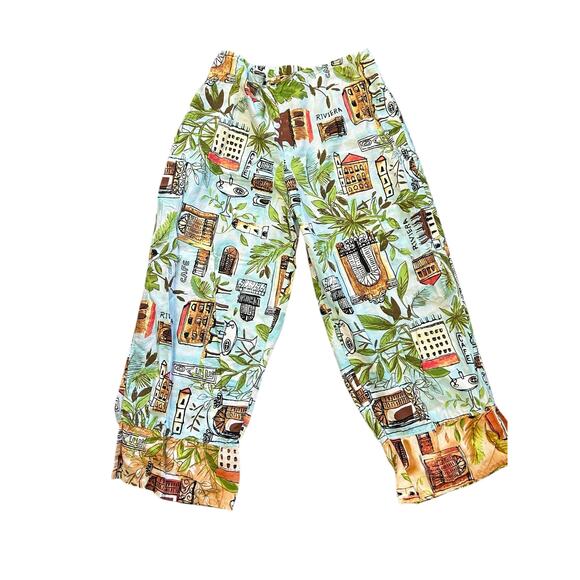 Liz & Jane 3-Piece Set Medium Shirt Pants Tank Top Tropical Travel Print - Picture 2 of 8